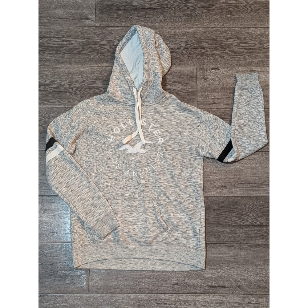 Hollister Los Angeles Graphic Hoodie Grey Space Dye Marl Stripe Sleeve Medium